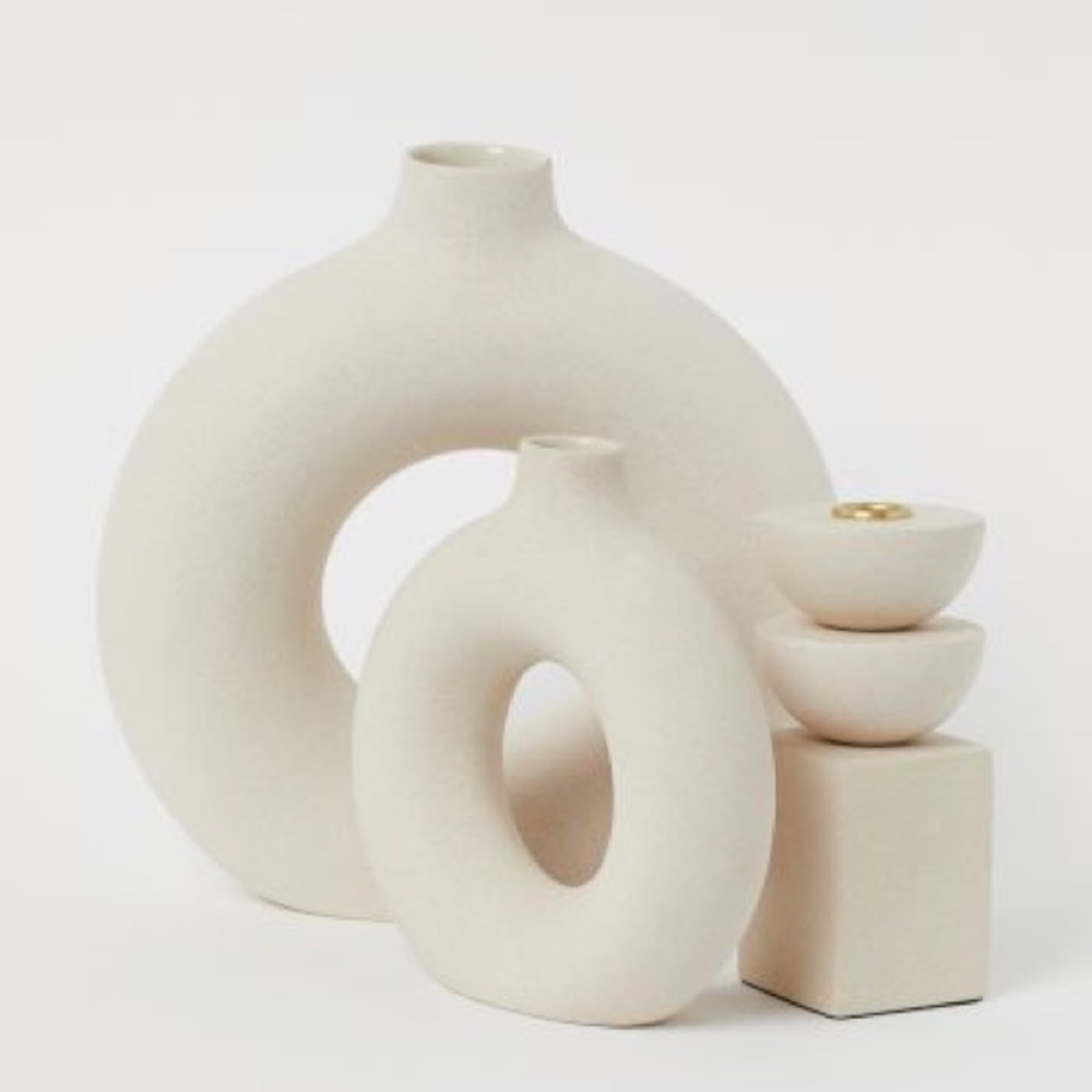 Large & Small White Ceramic Donut Vase